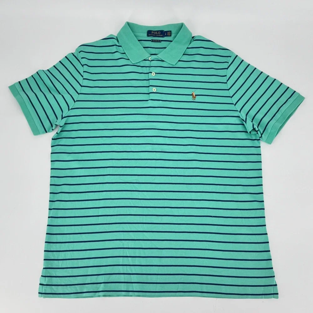 Polo Ralph Lauren Classic Fit Polo Shirt Green Stripe Large Pony‎